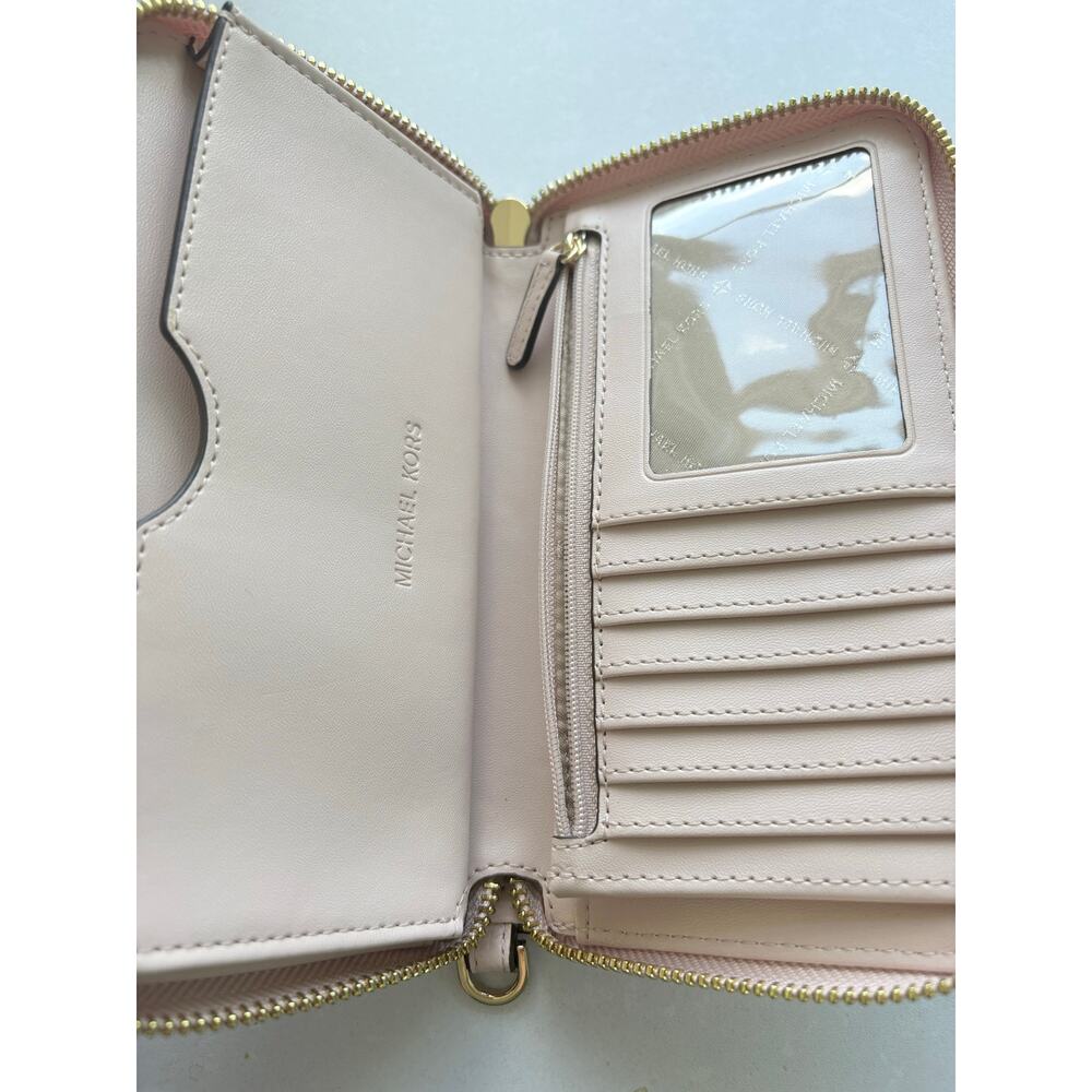 Michael Kors Jet Set Leather Phone Case Wallet Blossom Pink Zip Around Soft MK - Picture 7 of 7